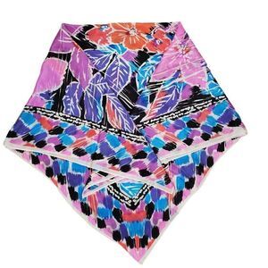 Vintage Honey Brand Silk Scarf Abstract Floral Purple Pink Blue Orange 30"X31"